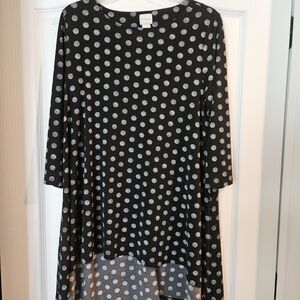 *Chico's* tunic, size 1, black and white polka dot, polyester and spandex
